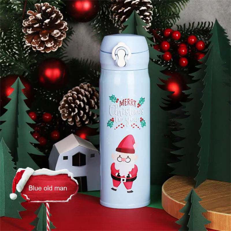 500Ml Stainless Steel Christmas Thermos Cup Elk Santa Vacuum Water Bottle Thermos Cup with Lid Christmas Gift for Girl Friend - ZePacKs 