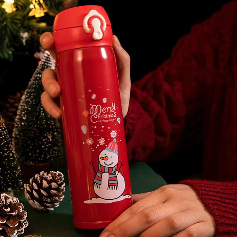 500Ml Stainless Steel Christmas Thermos Cup Elk Santa Vacuum Water Bottle Thermos Cup with Lid Christmas Gift for Girl Friend - ZePacKs 