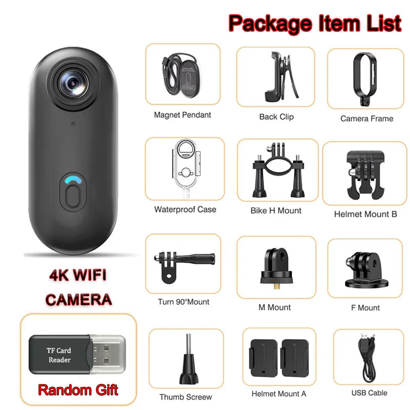 2025 Hot Gift 4K HD Mini Vlog Camera Wifi Wireless 128GB Pocket Action Cam Portable Thumb Body Cam for Sports Photographic Video - ZePacKs 
