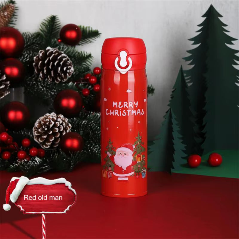 500Ml Stainless Steel Christmas Thermos Cup Elk Santa Vacuum Water Bottle Thermos Cup with Lid Christmas Gift for Girl Friend - ZePacKs 