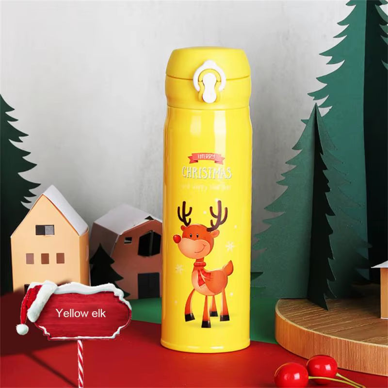 500Ml Stainless Steel Christmas Thermos Cup Elk Santa Vacuum Water Bottle Thermos Cup with Lid Christmas Gift for Girl Friend - ZePacKs 