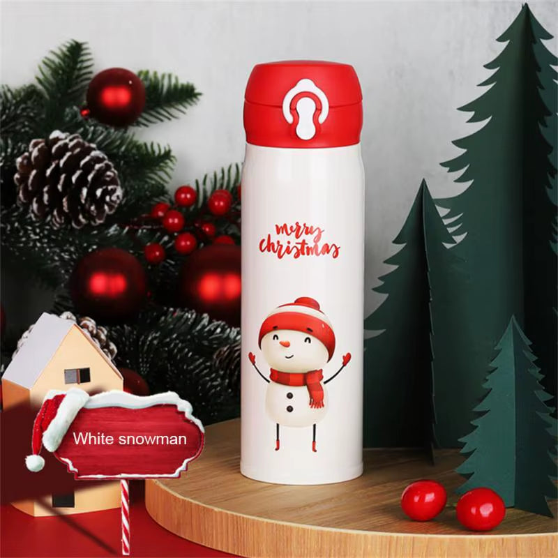 500Ml Stainless Steel Christmas Thermos Cup Elk Santa Vacuum Water Bottle Thermos Cup with Lid Christmas Gift for Girl Friend - ZePacKs 