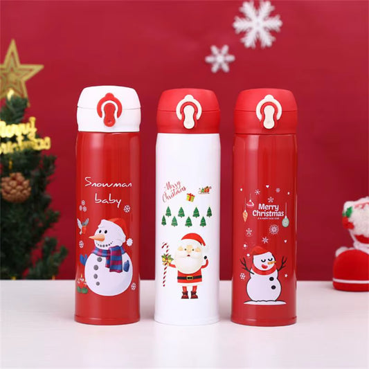 500Ml Stainless Steel Christmas Thermos Cup Elk Santa Vacuum Water Bottle Thermos Cup with Lid Christmas Gift for Girl Friend - ZePacKs 