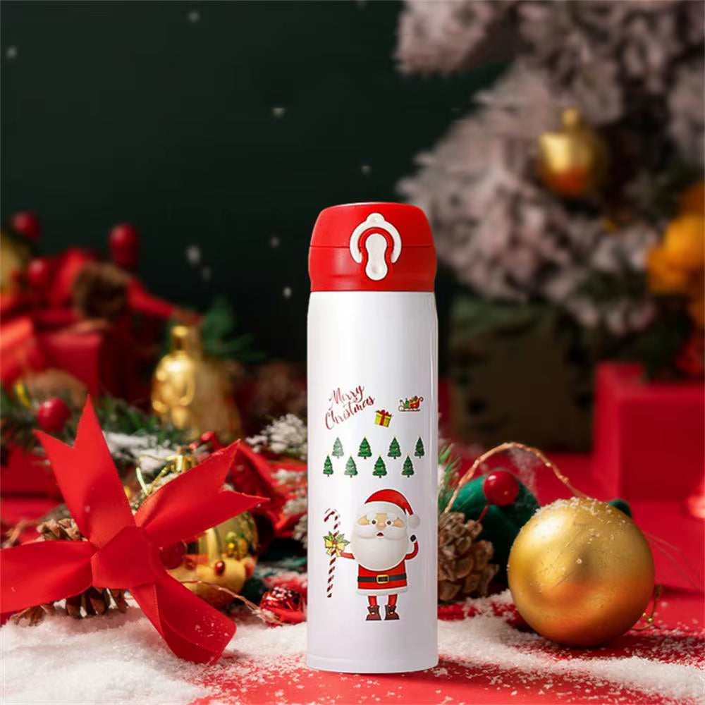 500Ml Stainless Steel Christmas Thermos Cup Elk Santa Vacuum Water Bottle Thermos Cup with Lid Christmas Gift for Girl Friend - ZePacKs 